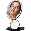 OVENTE 9” Rechargeable Lighted Wall Mount Makeup Mirror for Bathroom with Mini Magnetic 10X Magnifying Mirror, Touch Screen Dimmable LED Lights, Flexible Gooseneck and Suction Mounting, White MOW22W(Black)