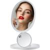 OVENTE 9” Rechargeable Lighted Wall Mount Makeup Mirror for Bathroom with Mini Magnetic 10X Magnifying Mirror, Touch Screen Dimmable LED Lights, Flexible Gooseneck and Suction Mounting, White MOW22W(White)