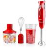 OVENTE Immersion Hand Blender, 300W Corded Electric Handheld Stick Mixer with 2 Mixing Speeds and Stainless Steel Blades for Smoothies, Purees & Baby Food, White HS560W(Red – With Attachment)