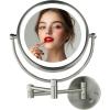 OVENTE Wall Mounted Lighted Makeup Vanity Mirror, 9″ Hard Wired Double Sided 1X/7X Magnifying Bathroom Mirror, Dimmable LED Lights, 360° Rotation and 14″ Extendable Arm, Rubbed Bronze MPWD3185BZ1X7X(Nickel Brushed)