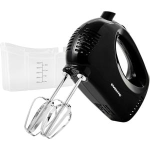 OVENTE 5-Speed Corded Electric Hand Mixer with Stainless Steel Whisks, Compact Portable Design with Snap-On Storage Case,150W Lightweight Handheld Mixer for Baking & Cooking, White HM151W(Black)