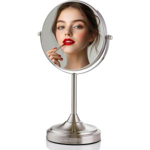 OVENTE 7” Tabletop Makeup Mirror with 1X/7X Magnification, 360° Swivel Design and Double-Sided Free-Standing Vanity Mirror Perfect for Dresser, Bedroom and Office Desk, Polished Chrome MNLCT70CH1X7X(Nickel Brushed)