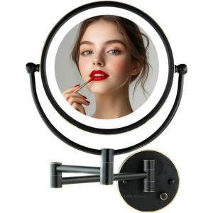 OVENTE Wall Mounted Lighted Makeup Vanity Mirror, 9″ Hard Wired Double Sided 1X/7X Magnifying Bathroom Mirror, Dimmable LED Lights, 360° Rotation and 14″ Extendable Arm, Rubbed Bronze MPWD3185BZ1X7X(Oil Rubbed Bronze)