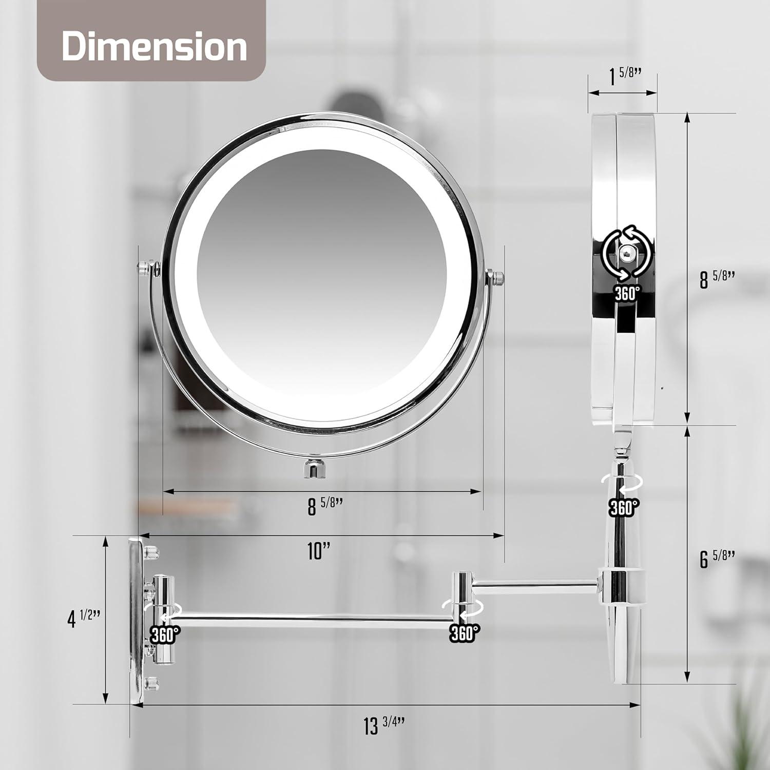 imageOVENTE 7 Lighted Makeup Mirror with 1X8X Magnification Cordless MultiFunctional Round Vanity Mirror with 360 Swivel Design Double Sided and Three Toned LED Lights Nickel Brushed MFM70BR1X8XPolished Chrome