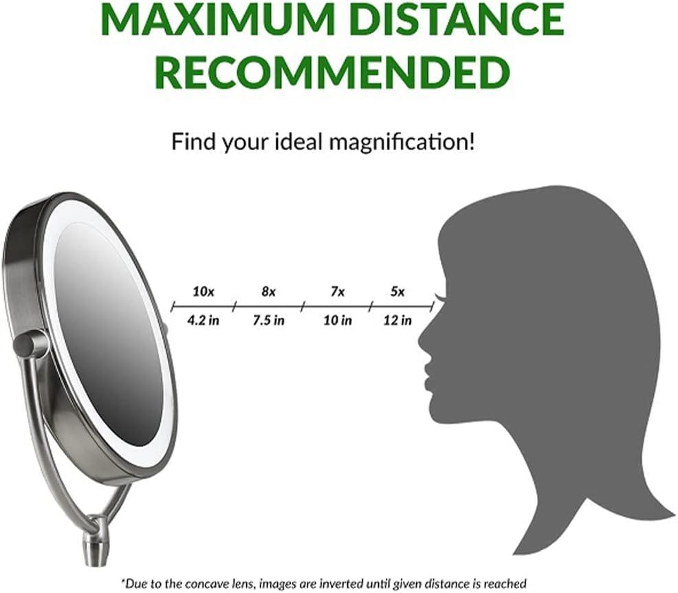 imageOVENTE 7 Lighted Tabletop Makeup Mirror with 1X10X Magnification DoubleSided Magnifying Vanity Mirror with Dimmable LED Lights 360 Swivel Design amp Dual Power Supply Nickel Brushed MGT75BR1X10XPolished Chrome