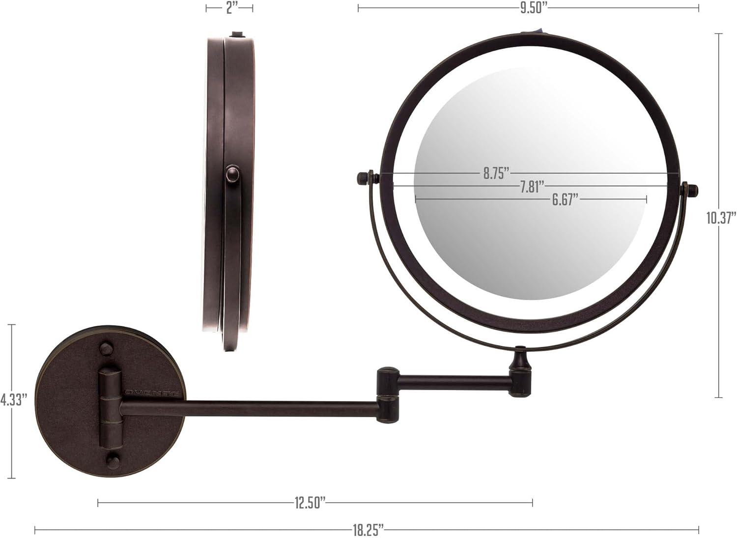 imageOVENTE Wall Mounted Lighted Makeup Mirror 9 Double Sided 1X10X Magnifying Vanity Mirror for Bathroom with LED Lights Cordless 360 Rotation and 13 Extendable Arm Polished Chrome MFW85CH1X10XAntique Bronze