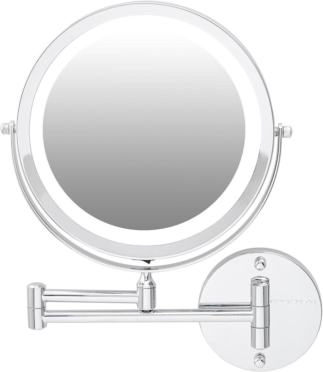 imageOVENTE Wall Mounted Lighted Makeup Mirror 9 Double Sided 1X10X Magnifying Vanity Mirror for Bathroom with LED Lights Cordless 360 Rotation and 13 Extendable Arm Polished Chrome MFW85CH1X10XPolished Chrome
