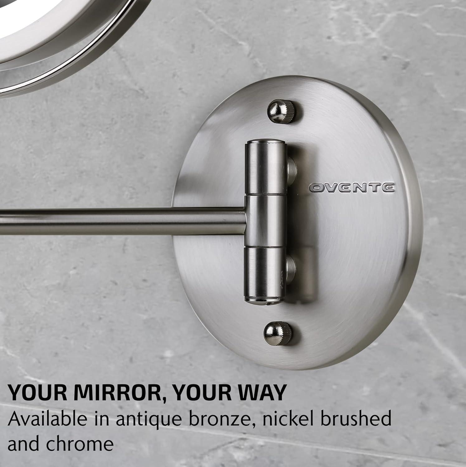 imageOVENTE Wall Mounted Lighted Makeup Mirror 9 Double Sided 1X10X Magnifying Vanity Mirror for Bathroom with LED Lights Cordless 360 Rotation and 13 Extendable Arm Polished Chrome MFW85CH1X10XNickel Brushed