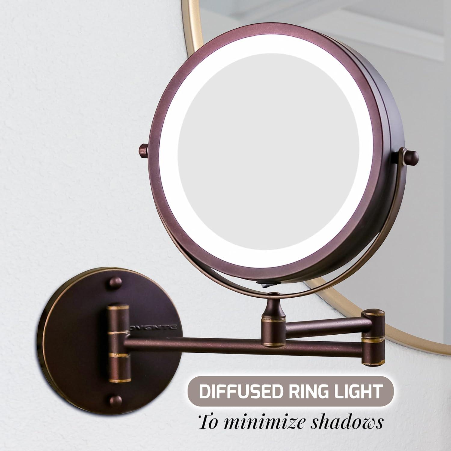 imageOVENTE Wall Mounted Lighted Makeup Mirror 9 Double Sided 1X10X Magnifying Vanity Mirror for Bathroom with LED Lights Cordless 360 Rotation and 13 Extendable Arm Polished Chrome MFW85CH1X10XAntique Bronze