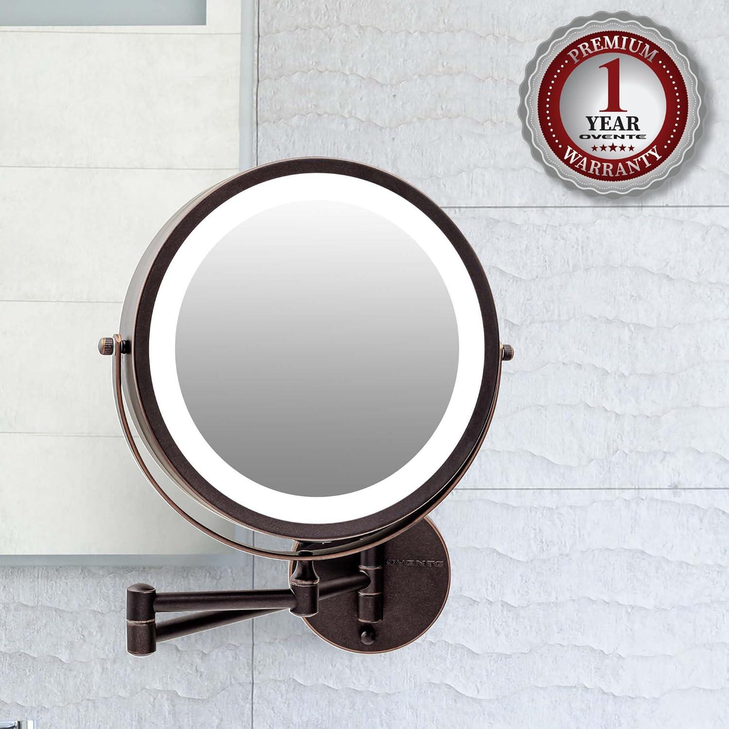 imageOVENTE Wall Mounted Lighted Makeup Mirror 9 Double Sided 1X10X Magnifying Vanity Mirror for Bathroom with LED Lights Cordless 360 Rotation and 13 Extendable Arm Polished Chrome MFW85CH1X10XAntique Bronze