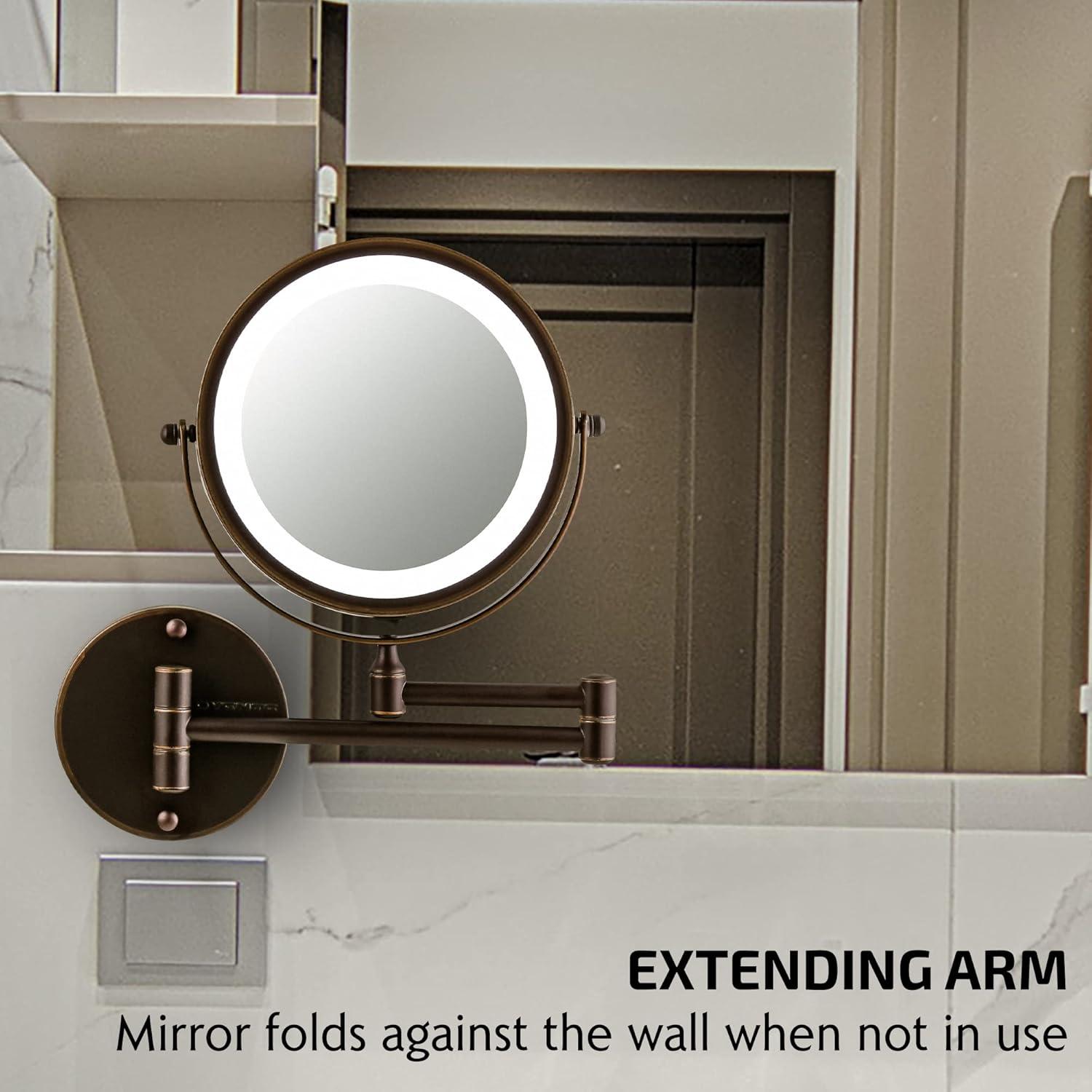 imageOVENTE Wall Mounted Lighted Makeup Mirror 9 Double Sided 1X10X Magnifying Vanity Mirror for Bathroom with LED Lights Cordless 360 Rotation and 13 Extendable Arm Polished Chrome MFW85CH1X10XAntique Bronze