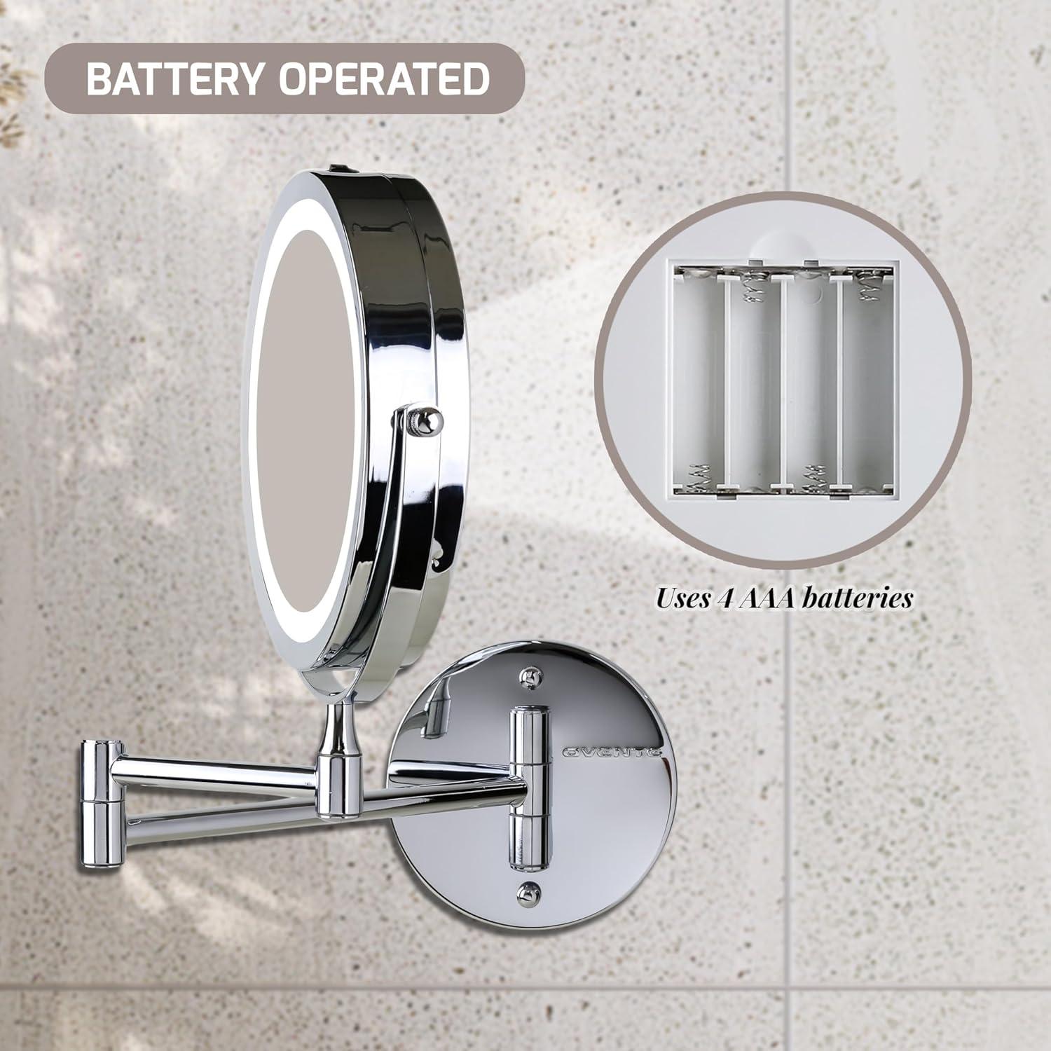 imageOVENTE Wall Mounted Lighted Makeup Mirror 9 Double Sided 1X10X Magnifying Vanity Mirror for Bathroom with LED Lights Cordless 360 Rotation and 13 Extendable Arm Polished Chrome MFW85CH1X10XPolished Chrome