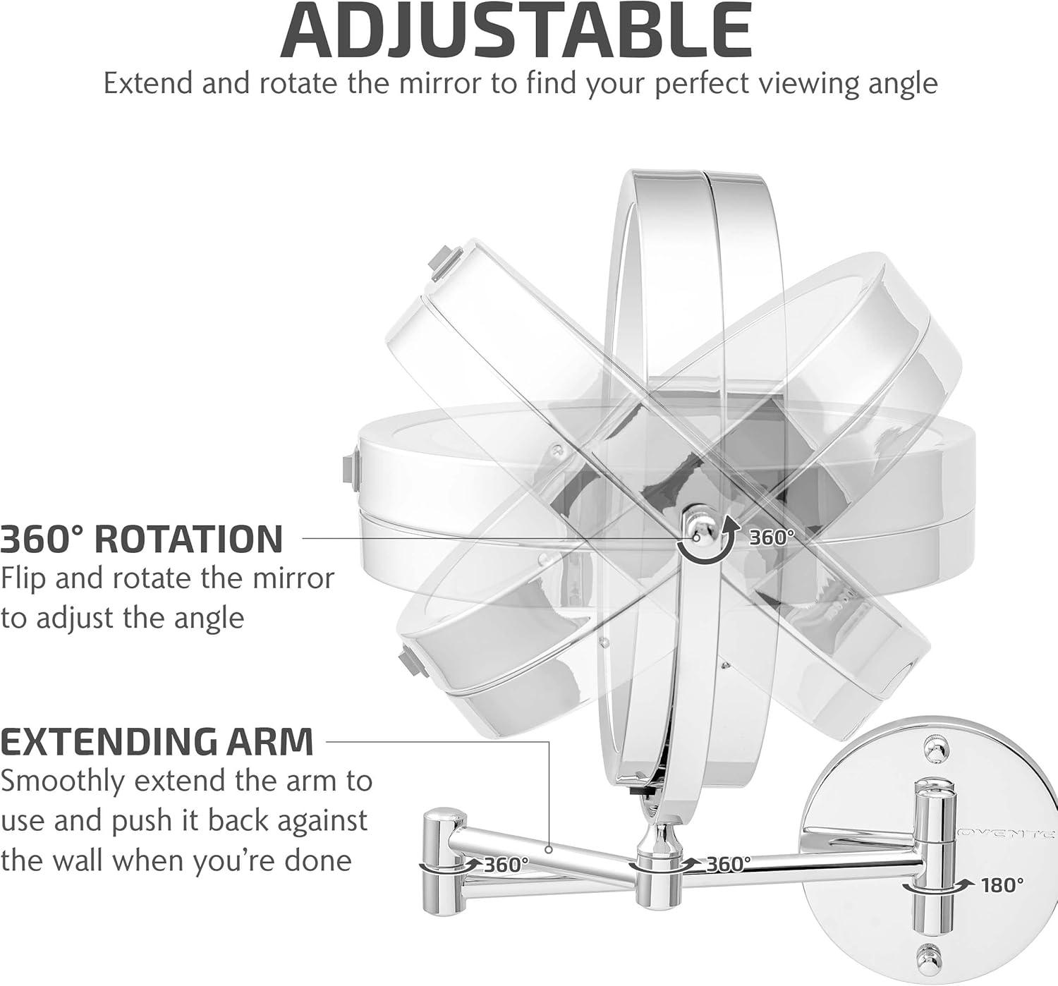 imageOVENTE Wall Mounted Lighted Makeup Mirror 9 Double Sided 1X10X Magnifying Vanity Mirror for Bathroom with LED Lights Cordless 360 Rotation and 13 Extendable Arm Polished Chrome MFW85CH1X10XPolished Chrome