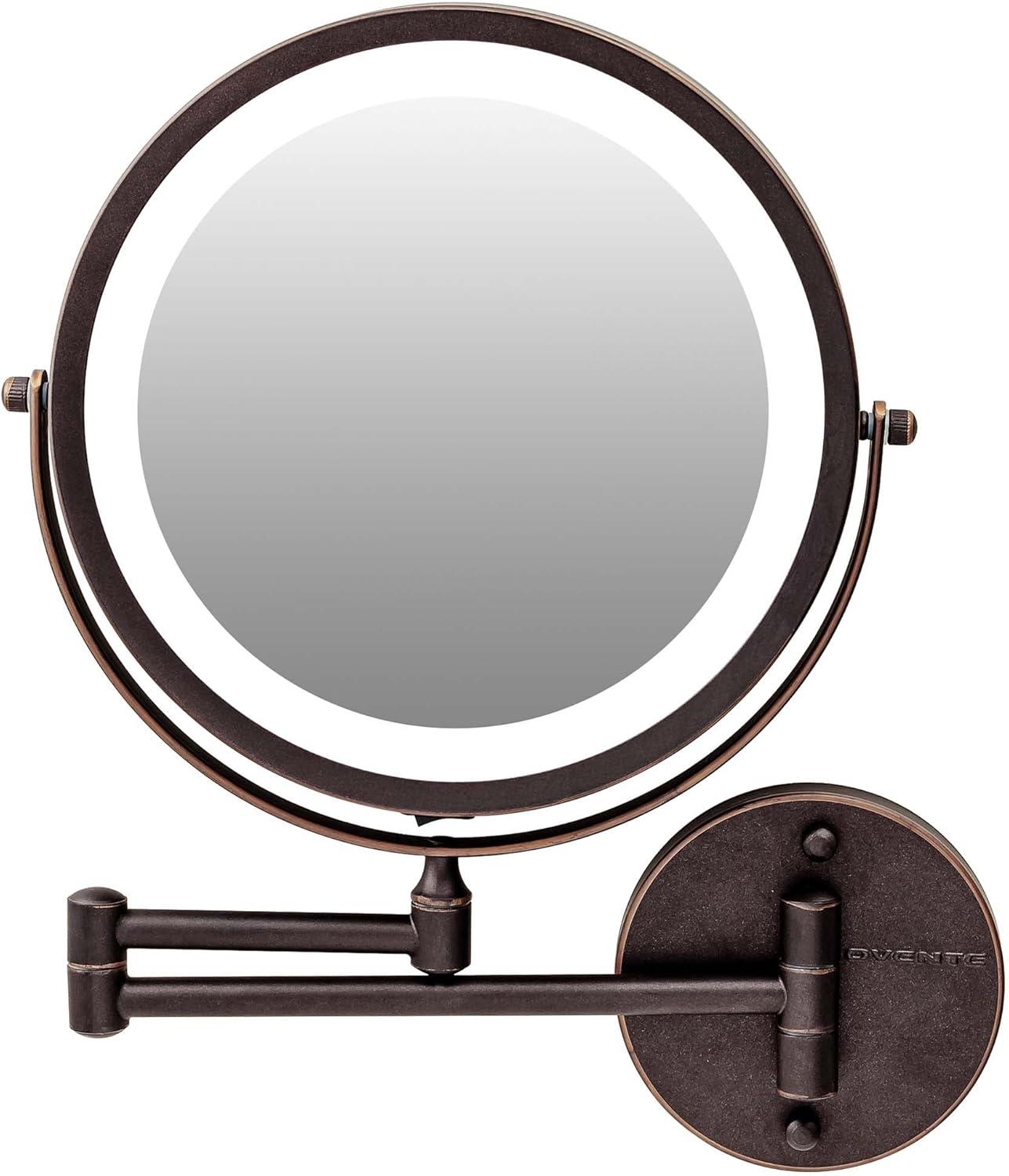 imageOVENTE Wall Mounted Lighted Makeup Mirror 9 Double Sided 1X10X Magnifying Vanity Mirror for Bathroom with LED Lights Cordless 360 Rotation and 13 Extendable Arm Polished Chrome MFW85CH1X10XAntique Bronze
