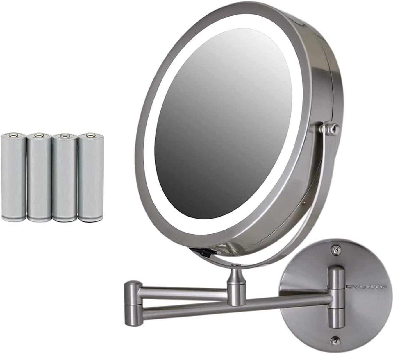 imageOVENTE Wall Mounted Lighted Makeup Mirror 9 Double Sided 1X10X Magnifying Vanity Mirror for Bathroom with LED Lights Cordless 360 Rotation and 13 Extendable Arm Polished Chrome MFW85CH1X10XNickel Brushed