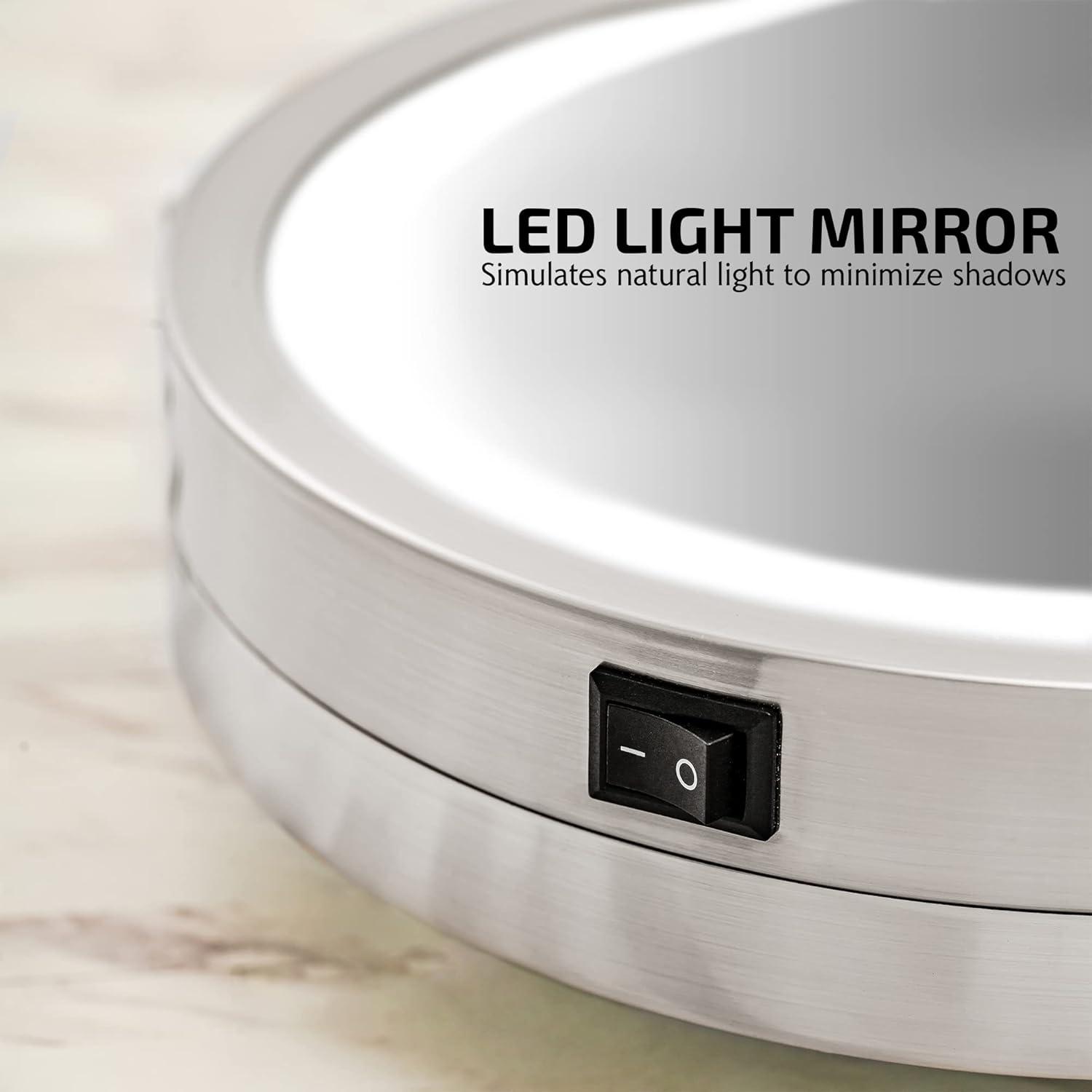 imageOVENTE Wall Mounted Lighted Makeup Mirror 9 Double Sided 1X10X Magnifying Vanity Mirror for Bathroom with LED Lights Cordless 360 Rotation and 13 Extendable Arm Polished Chrome MFW85CH1X10XNickel Brushed