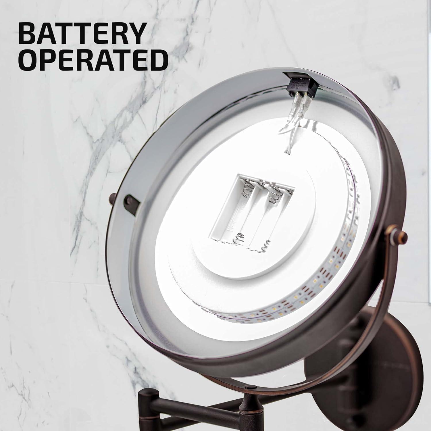 imageOVENTE Wall Mounted Lighted Makeup Mirror 9 Double Sided 1X10X Magnifying Vanity Mirror for Bathroom with LED Lights Cordless 360 Rotation and 13 Extendable Arm Polished Chrome MFW85CH1X10XAntique Bronze