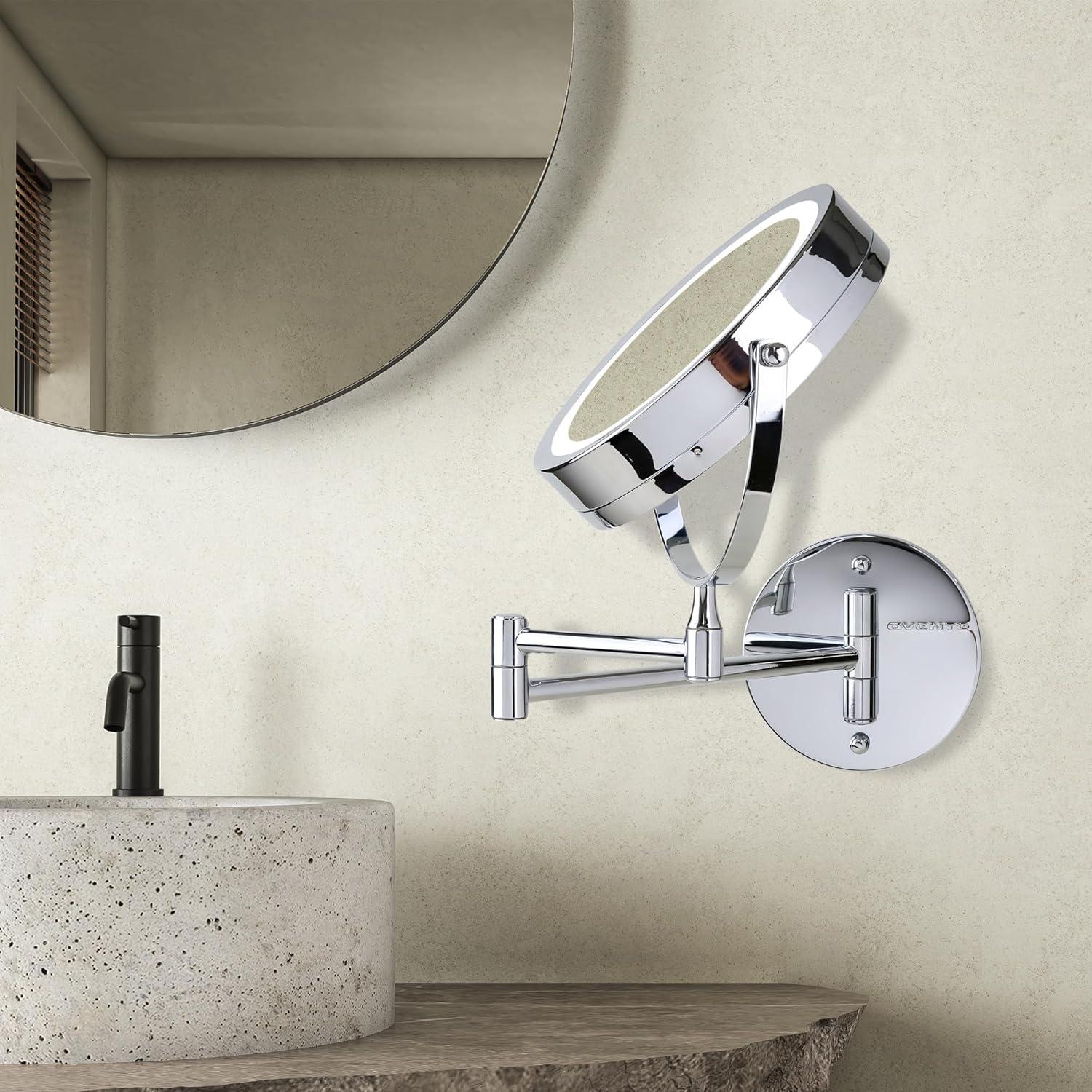 imageOVENTE Wall Mounted Lighted Makeup Mirror 9 Double Sided 1X10X Magnifying Vanity Mirror for Bathroom with LED Lights Cordless 360 Rotation and 13 Extendable Arm Polished Chrome MFW85CH1X10XPolished Chrome