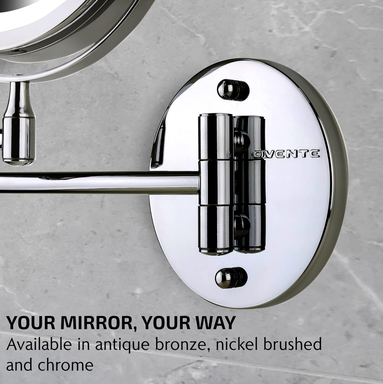 imageOVENTE Wall Mounted Lighted Makeup Mirror 9 Double Sided 1X10X Magnifying Vanity Mirror for Bathroom with LED Lights Cordless 360 Rotation and 13 Extendable Arm Polished Chrome MFW85CH1X10XPolished Chrome