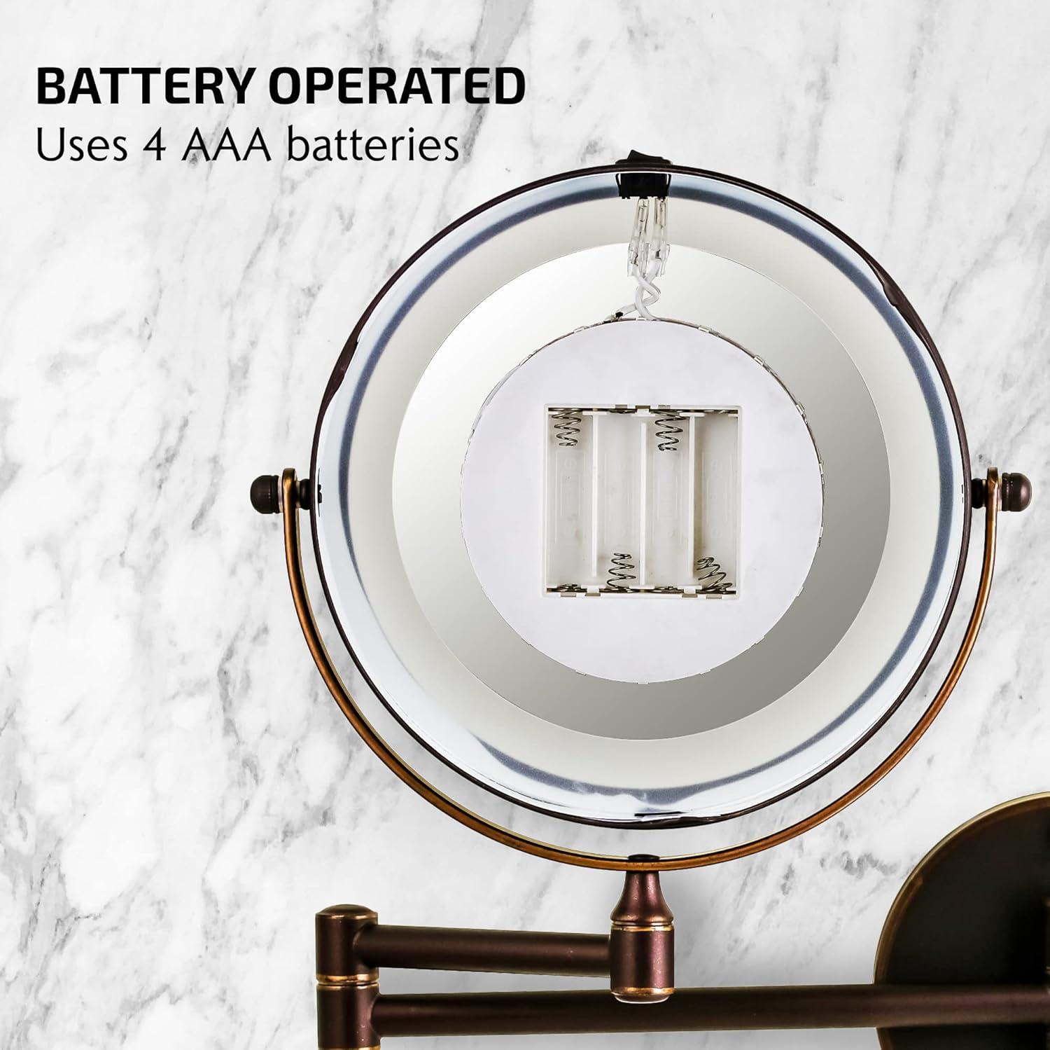 imageOVENTE Wall Mounted Lighted Makeup Mirror 9 Double Sided 1X10X Magnifying Vanity Mirror for Bathroom with LED Lights Cordless 360 Rotation and 13 Extendable Arm Polished Chrome MFW85CH1X10XAntique Bronze