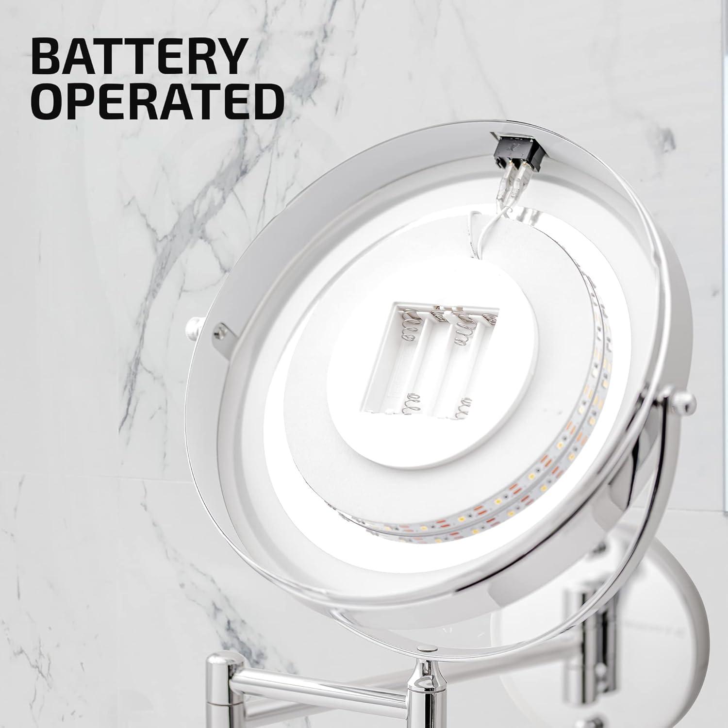 imageOVENTE Wall Mounted Lighted Makeup Mirror 9 Double Sided 1X10X Magnifying Vanity Mirror for Bathroom with LED Lights Cordless 360 Rotation and 13 Extendable Arm Polished Chrome MFW85CH1X10XPolished Chrome