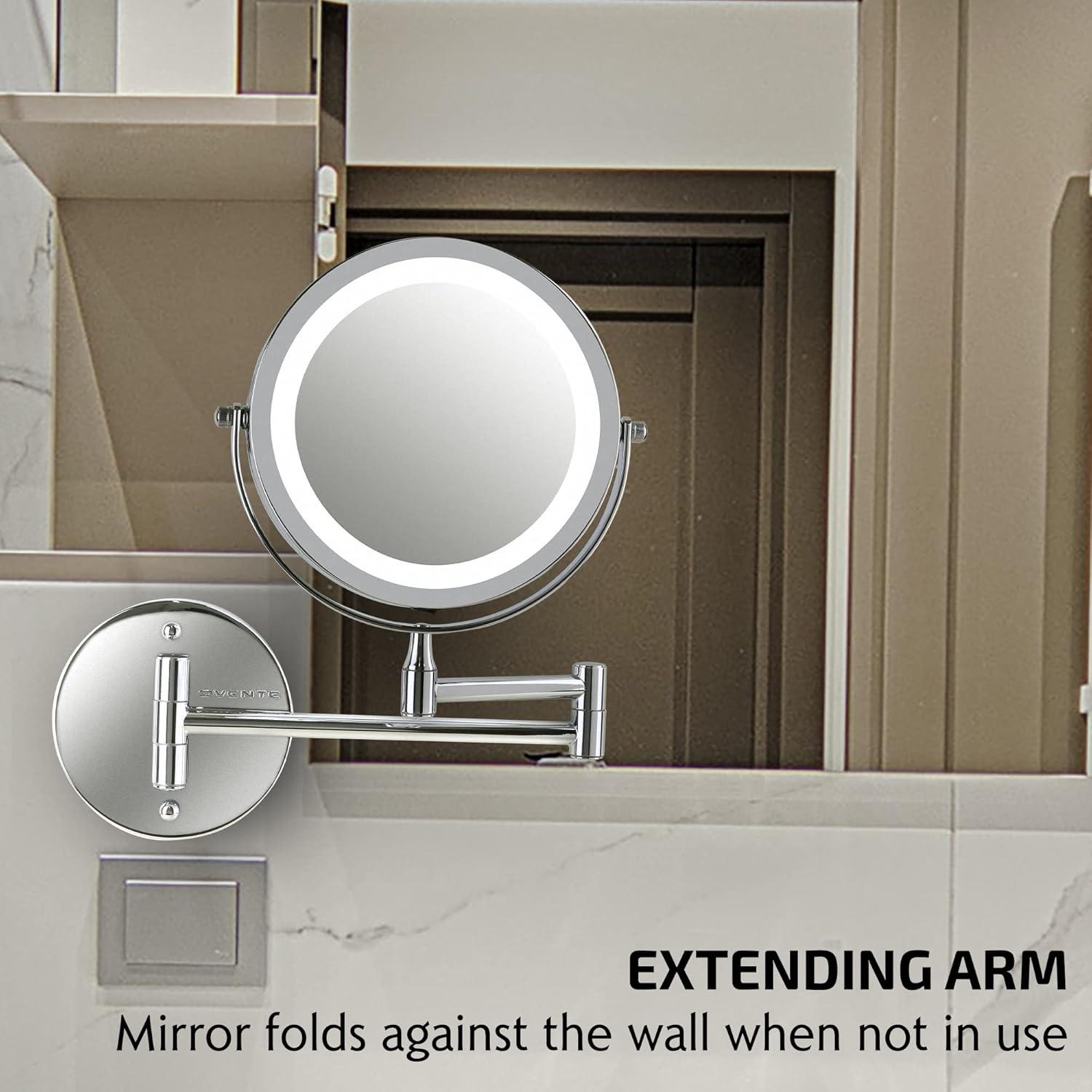 imageOVENTE Wall Mounted Lighted Makeup Mirror 9 Double Sided 1X10X Magnifying Vanity Mirror for Bathroom with LED Lights Cordless 360 Rotation and 13 Extendable Arm Polished Chrome MFW85CH1X10XPolished Chrome