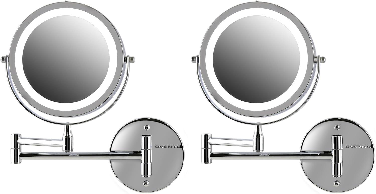 imageOVENTE Wall Mounted Lighted Makeup Mirror 9 Double Sided 1X10X Magnifying Vanity Mirror for Bathroom with LED Lights Cordless 360 Rotation and 13 Extendable Arm Polished Chrome MFW85CH1X10XPolished Chrome