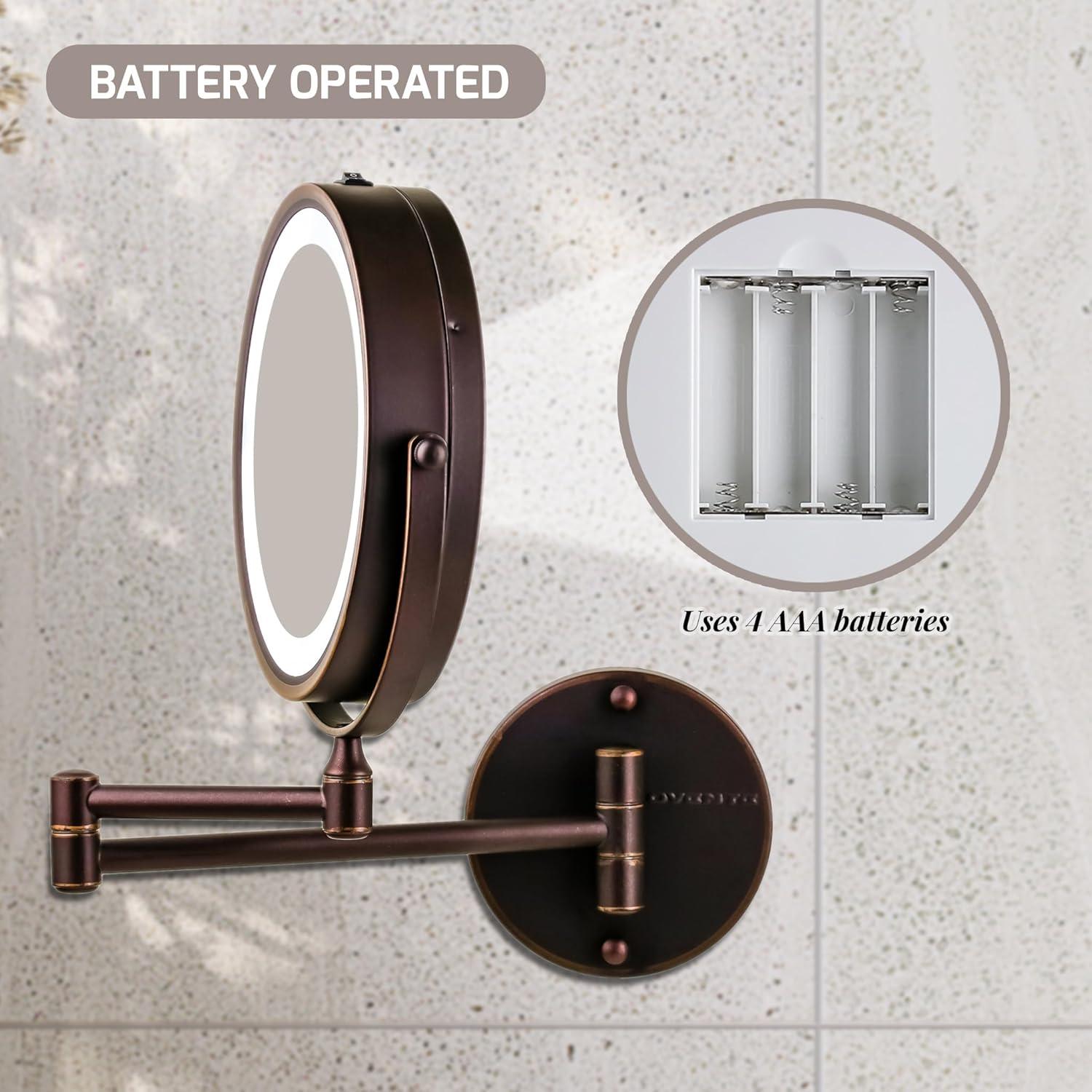 imageOVENTE Wall Mounted Lighted Makeup Mirror 9 Double Sided 1X10X Magnifying Vanity Mirror for Bathroom with LED Lights Cordless 360 Rotation and 13 Extendable Arm Polished Chrome MFW85CH1X10XAntique Bronze