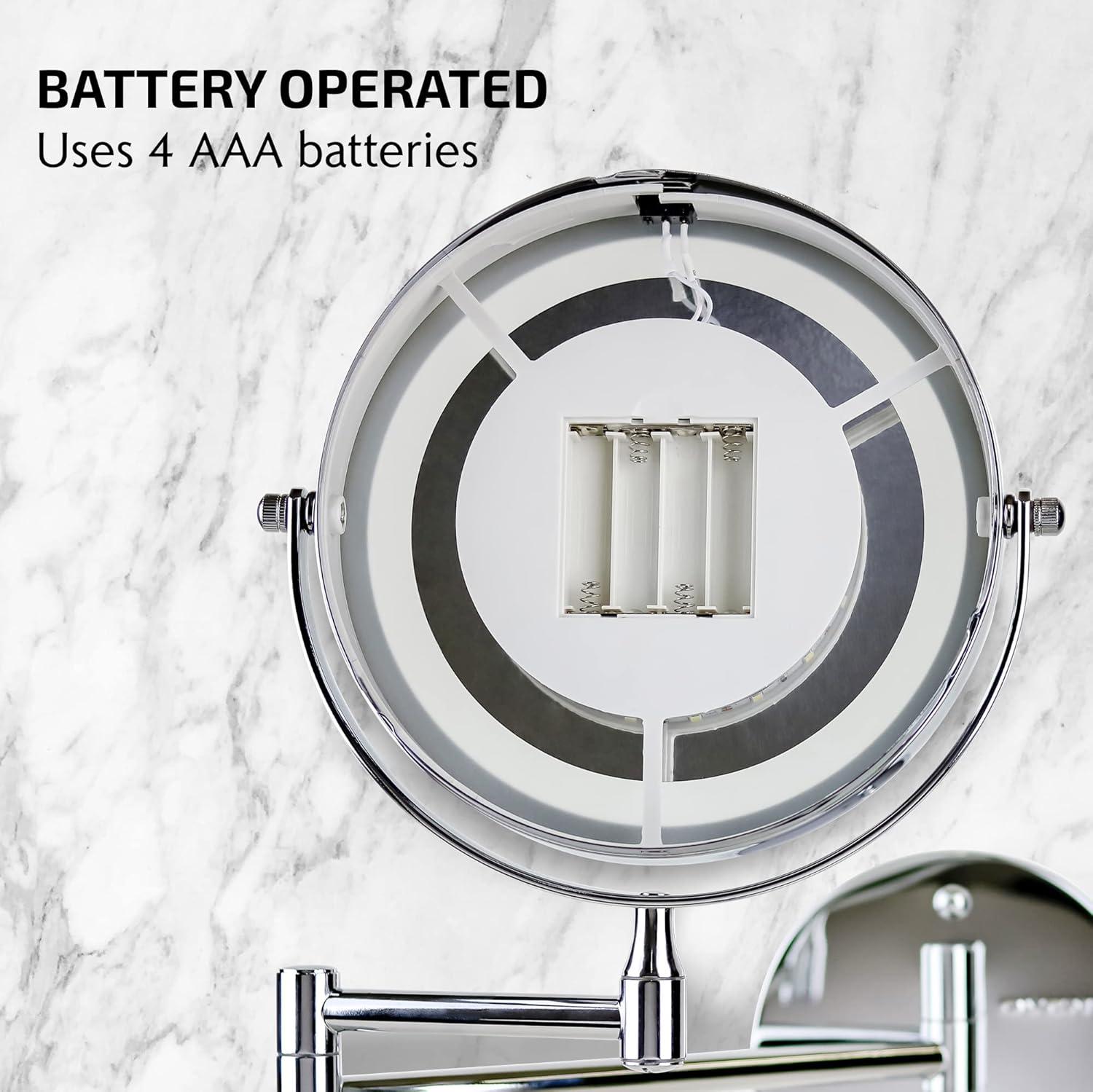 imageOVENTE Wall Mounted Lighted Makeup Mirror 9 Double Sided 1X10X Magnifying Vanity Mirror for Bathroom with LED Lights Cordless 360 Rotation and 13 Extendable Arm Polished Chrome MFW85CH1X10XPolished Chrome