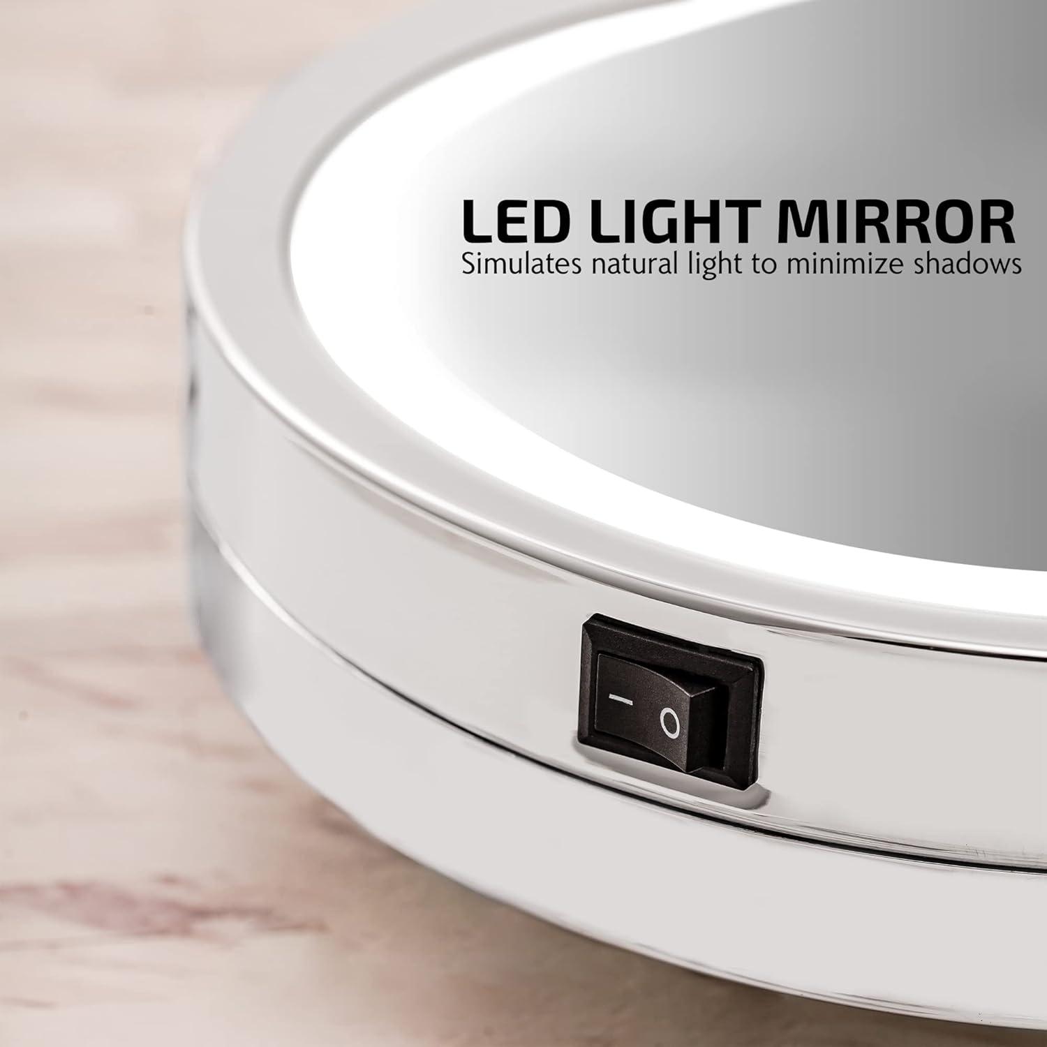 imageOVENTE Wall Mounted Lighted Makeup Mirror 9 Double Sided 1X10X Magnifying Vanity Mirror for Bathroom with LED Lights Cordless 360 Rotation and 13 Extendable Arm Polished Chrome MFW85CH1X10XPolished Chrome