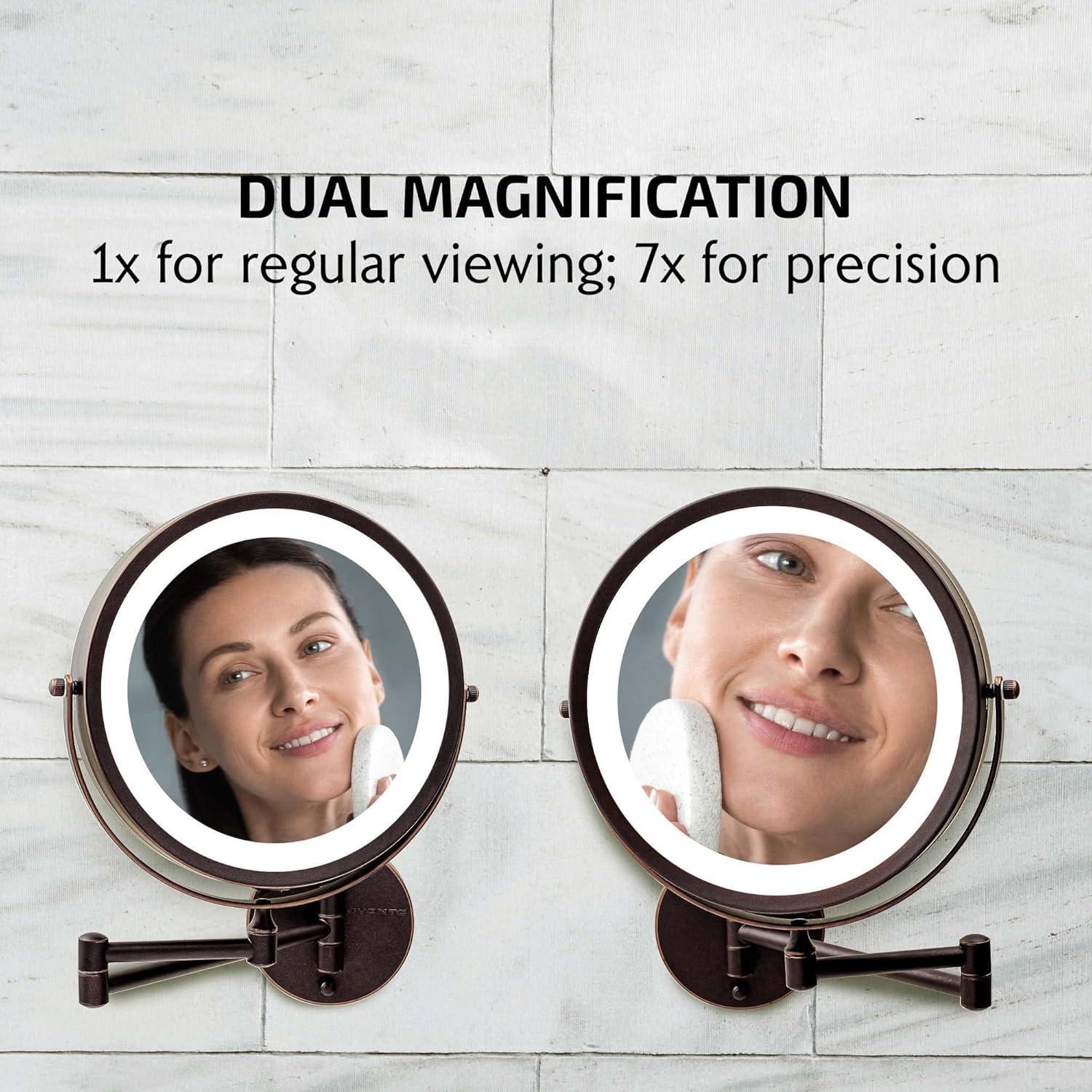 imageOVENTE Wall Mounted Lighted Makeup Mirror 9 Double Sided 1X10X Magnifying Vanity Mirror for Bathroom with LED Lights Cordless 360 Rotation and 13 Extendable Arm Polished Chrome MFW85CH1X10XAntique Bronze