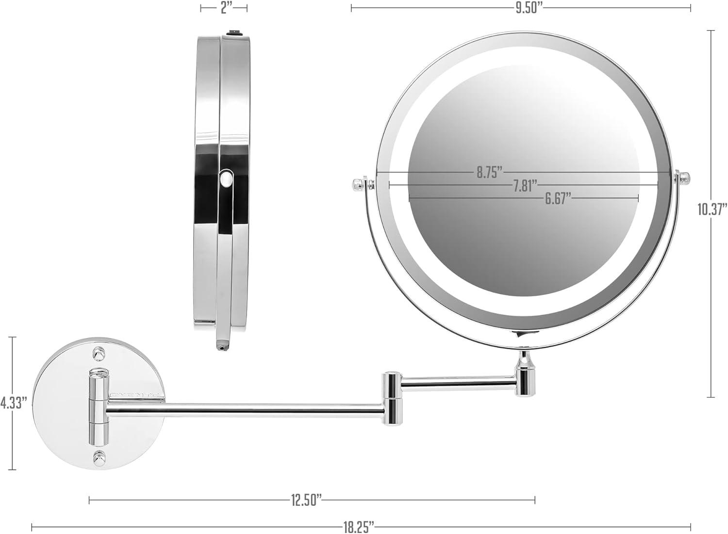 imageOVENTE Wall Mounted Lighted Makeup Mirror 9 Double Sided 1X10X Magnifying Vanity Mirror for Bathroom with LED Lights Cordless 360 Rotation and 13 Extendable Arm Polished Chrome MFW85CH1X10XPolished Chrome