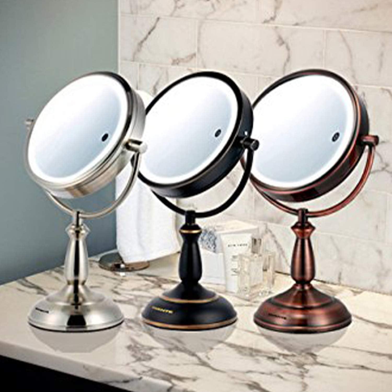imageOvente 75 Lighted Tabletop Vanity Makeup Mirror 1X amp 7X Magnifier Spinning Double Sided Round LED 3 Tone Smart Touch Auto Shut Off Timer Battery amp AC Plug Operated Nickel Brushed MPT75BR1X7XNickel Brushed