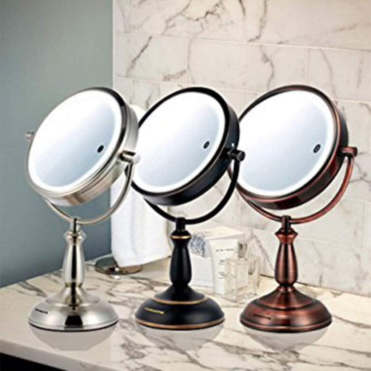 imageOvente 75 Lighted Tabletop Vanity Makeup Mirror 1X amp 7X Magnifier Spinning Double Sided Round LED 3 Tone Smart Touch Auto Shut Off Timer Battery amp AC Plug Operated Nickel Brushed MPT75BR1X7XAntique Copper