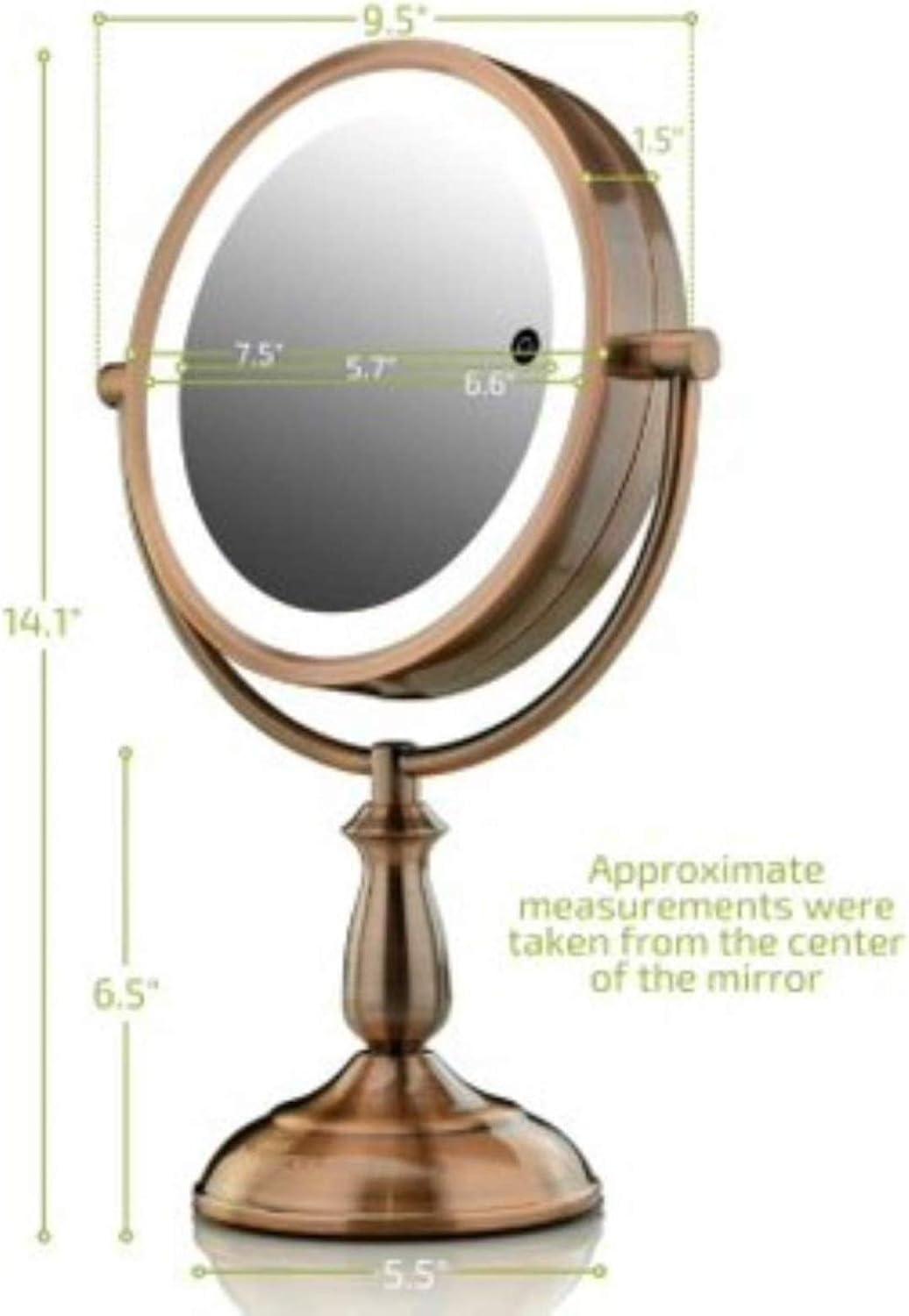 imageOvente 75 Lighted Tabletop Vanity Makeup Mirror 1X amp 7X Magnifier Spinning Double Sided Round LED 3 Tone Smart Touch Auto Shut Off Timer Battery amp AC Plug Operated Nickel Brushed MPT75BR1X7XAntique Copper
