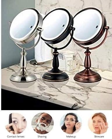 imageOvente 75 Lighted Tabletop Vanity Makeup Mirror 1X amp 7X Magnifier Spinning Double Sided Round LED 3 Tone Smart Touch Auto Shut Off Timer Battery amp AC Plug Operated Nickel Brushed MPT75BR1X7XNickel Brushed
