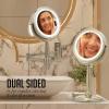 OVENTE 7” Lighted Makeup Mirror with 1X/8X Magnification, Cordless Multi-Functional Round Vanity Mirror with 360° Swivel Design, Double Sided and Three Toned LED Lights, Nickel Brushed MFM70BR1X8X(Nickle Brushed)