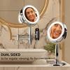 OVENTE 7” Lighted Makeup Mirror with 1X/8X Magnification, Cordless Multi-Functional Round Vanity Mirror with 360° Swivel Design, Double Sided and Three Toned LED Lights, Nickel Brushed MFM70BR1X8X(Polished Chrome)