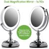 OVENTE 7″ Lighted Tabletop Makeup Mirror with 1X/10X Magnification, Double-Sided Magnifying Vanity Mirror with Dimmable LED Lights, 360° Swivel Design & Dual Power Supply, Nickel Brushed MGT75BR1X10X(Polished Chrome)