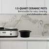 OVENTE Stainless Steel Triple Slow Cooker Buffet Server with Glass Lid & Temperature Control, 3 Section Station Portable 4.5 QT Ceramic Pot Food Warmer Easy Clean for Holiday Dinner, Silver SLO315CBR