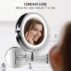 OVENTE Wall Mounted Lighted Makeup Mirror, 9″ Double Sided 1X/10X Magnifying Vanity Mirror for Bathroom with LED Lights, Cordless, 360° Rotation and 13″ Extendable Arm, Polished Chrome MFW85CH1X10X(Polished Chrome)