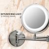 OVENTE Wall Mounted Lighted Makeup Mirror, 9″ Double Sided 1X/10X Magnifying Vanity Mirror for Bathroom with LED Lights, Cordless, 360° Rotation and 13″ Extendable Arm, Polished Chrome MFW85CH1X10X(Nickel Brushed)