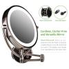 Ovente 9.5″ Lighted Wall Mount Makeup Mirror, 1X & 7X Magnifier, Spinning Double Sided Round LED Dimmer Switch, Extend, Retractable & Folding Arm, Battery USB Powered Antique Brass MLW45AB1X7X