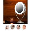 Ovente Lighted Tabletop Makeup Mirror 9.5 Inch LED Dimmable 1X 5X Magnifier 360 Adjustable Double Sided Battery USB Operated Bedroom Lamp Vanity Cosmetic Professional Large Nickel Brushed MLT45BR1X5X
