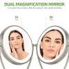 Ovente Lighted Tabletop Makeup Mirror 9.5 Inch LED Dimmable 1X 5X Magnifier 360 Adjustable Double Sided Battery USB Operated Bedroom Lamp Vanity Cosmetic Professional Large Nickel Brushed MLT45BR1X5X