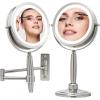 OVENTE 7” Lighted Makeup Mirror with 1X/8X Magnification, Cordless Multi-Functional Round Vanity Mirror with 360° Swivel Design, Double Sided and Three Toned LED Lights, Nickel Brushed MFM70BR1X8X(Nickle Brushed)