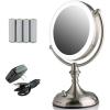 OVENTE 7″ Lighted Tabletop Makeup Mirror with 1X/10X Magnification, Double-Sided Magnifying Vanity Mirror with Dimmable LED Lights, 360° Swivel Design & Dual Power Supply, Nickel Brushed MGT75BR1X10X(Nickel Brushed)