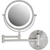 OVENTE Wall Mounted Lighted Makeup Mirror, 9″ Double Sided 1X/10X Magnifying Vanity Mirror for Bathroom with LED Lights, Cordless, 360° Rotation and 13″ Extendable Arm, Polished Chrome MFW85CH1X10X(Nickel Brushed)