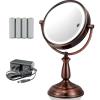 Ovente 7.5″ Lighted Tabletop Vanity Makeup Mirror, 1X & 7X Magnifier, Spinning Double Sided Round LED, 3 Tone Smart Touch, Auto Shut Off Timer, Battery & AC Plug Operated, Nickel Brushed MPT75BR1X7X(Antique Copper)