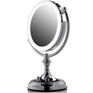 OVENTE 7″ Lighted Tabletop Makeup Mirror with 1X/10X Magnification, Double-Sided Magnifying Vanity Mirror with Dimmable LED Lights, 360° Swivel Design & Dual Power Supply, Nickel Brushed MGT75BR1X10X(Polished Chrome)